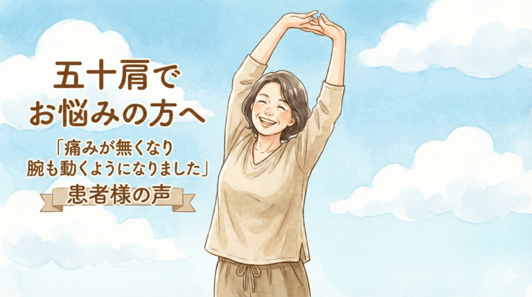 五十肩でお悩みの方へ｜「痛みが無くなり腕も動くようになりました」患者様の声
