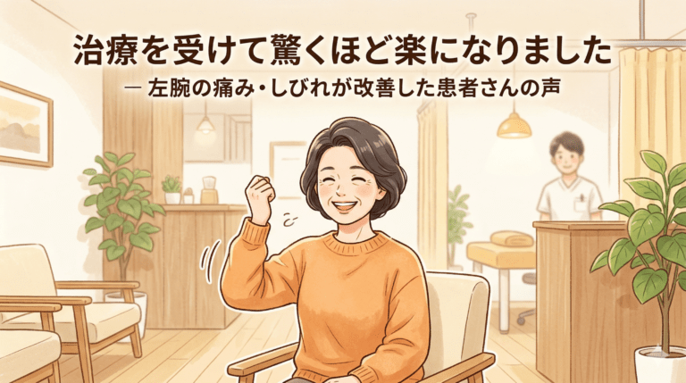 「治療を受けて驚くほど楽になりました」〜左腕の痛み・しびれが改善した患者さんの声〜