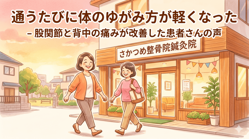 通うたびに体のゆがみ方が軽くなった ー 股関節と背中の痛みが改善した45歳女性の声