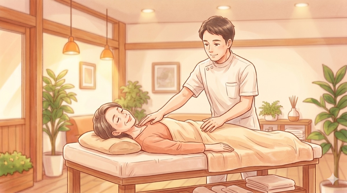 整骨院で肩の施術を受ける様子