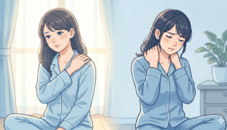肩や首の痛みに悩む女性のイラスト