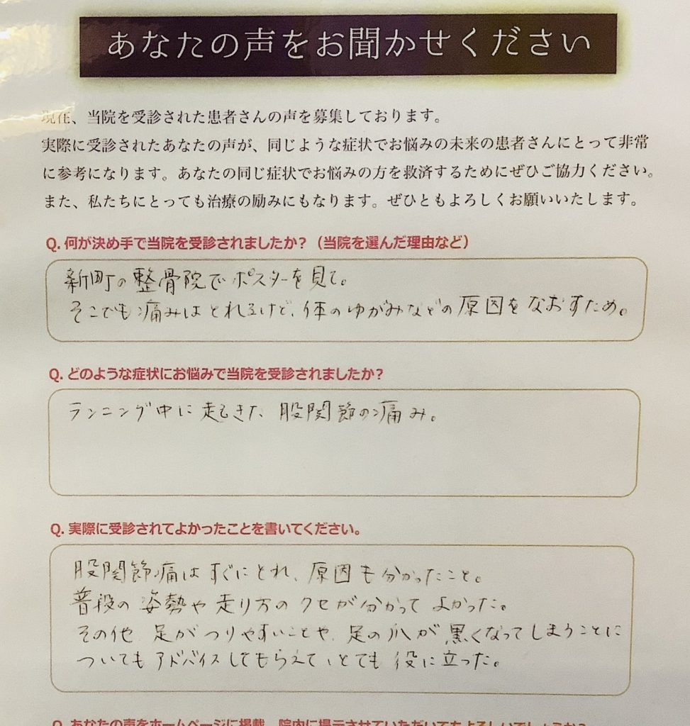 手書きで記入されたアンケート用紙