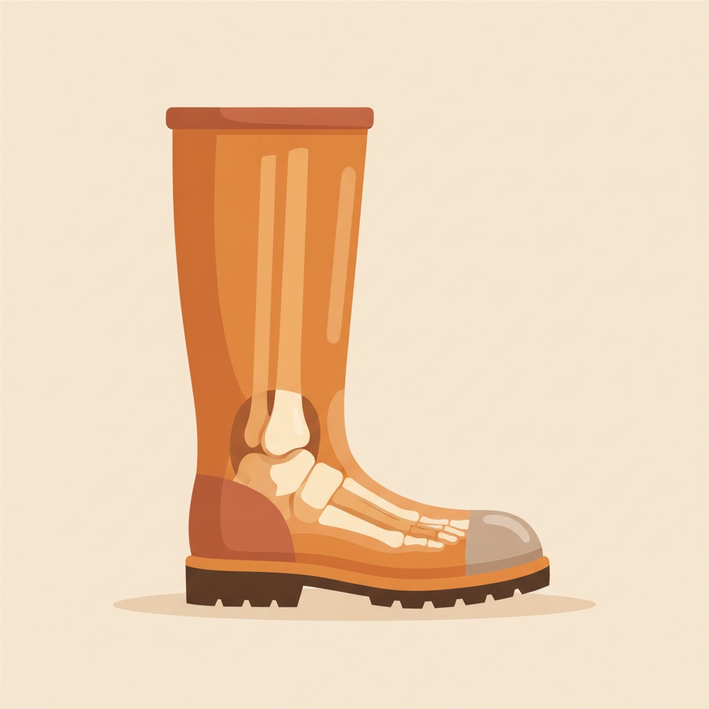 長靴型の安全靴の中に入っている足のイラスト