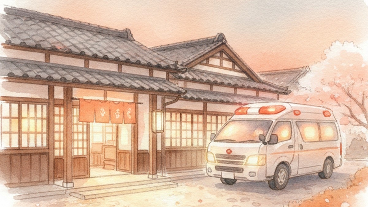 病院の救急入口と救急車