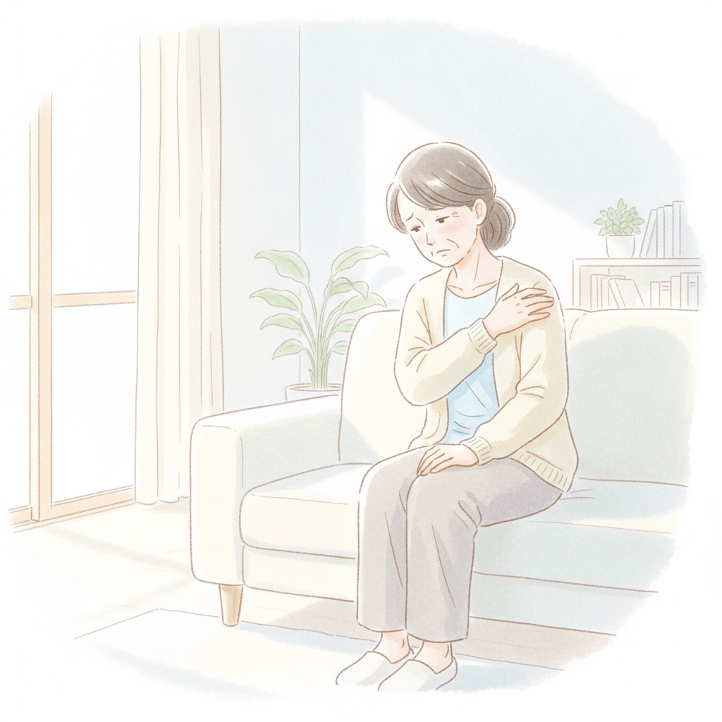 肩の痛みに悩む女性