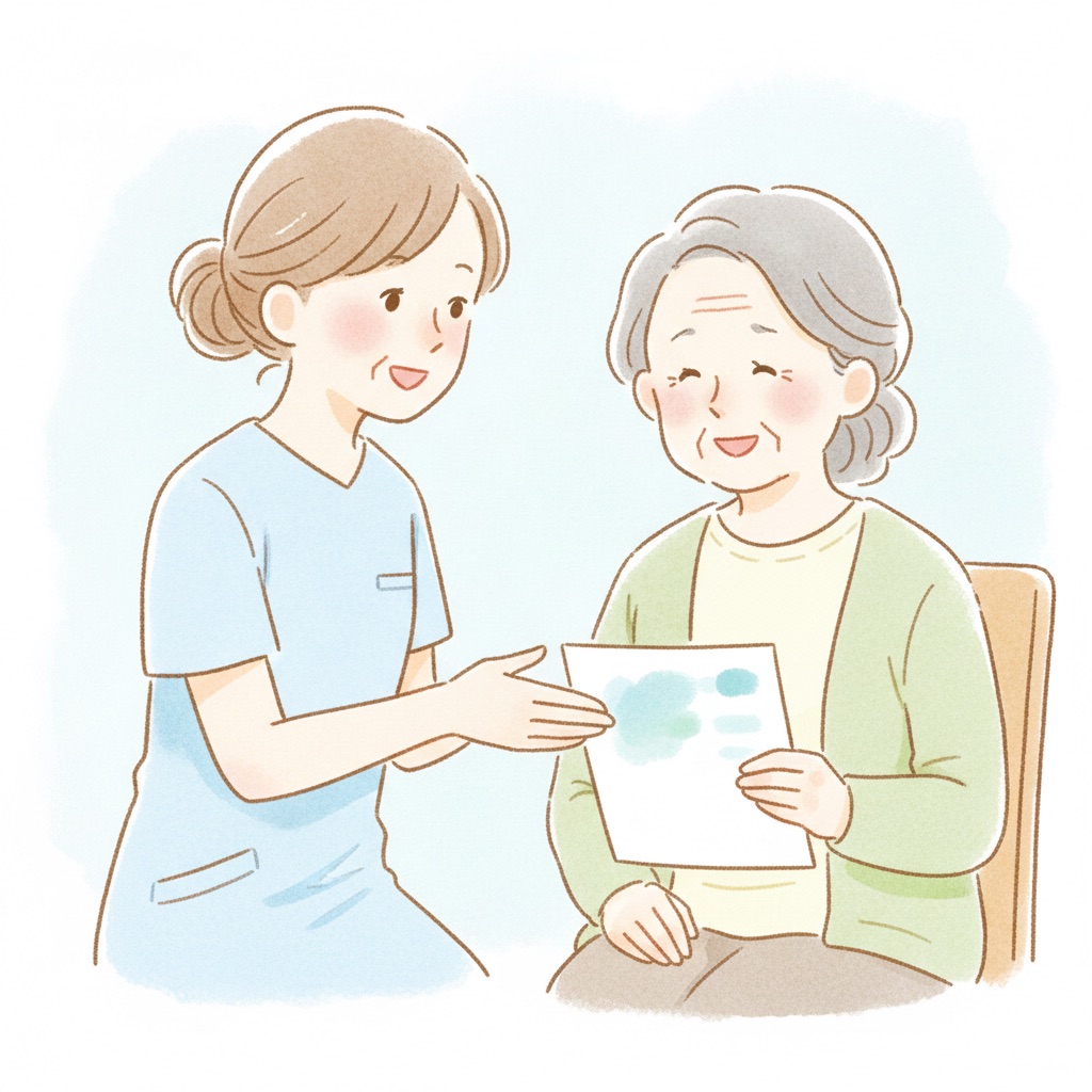 検査結果の記録を確認する様子
