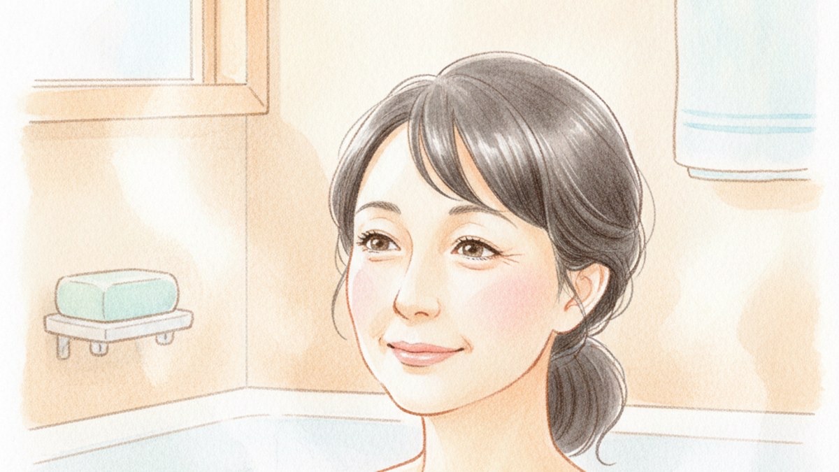 湯船に肩までつかって温まる女性