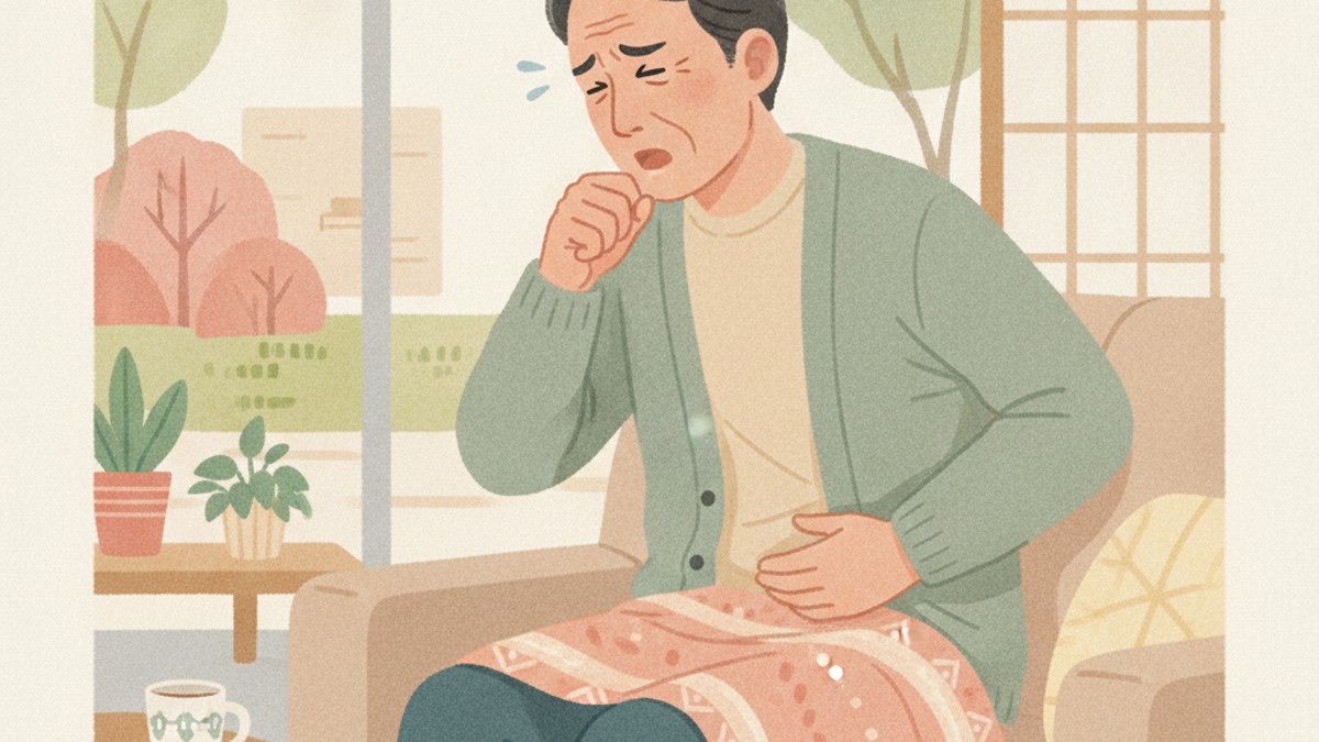 咳をしながら体を押さえる男性