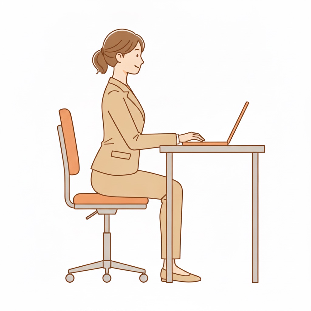 丸めすぎず反りすぎずまっすぐ座る女性(横から見た図)